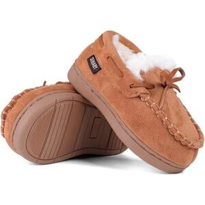New Semary Toddler Boys Size 8 Brown Faux Suede Moccasin Memory Foam Slippers